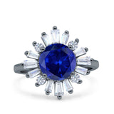 Art Deco Wedding Engagement Bridal Ring Baguette Round Simulated Cubic Zirconia 925 Sterling Silver
