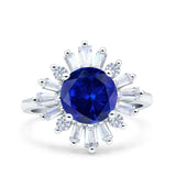 Art Deco Wedding Engagement Bridal Ring Baguette Round Simulated Cubic Zirconia 925 Sterling Silver