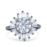 Art Deco Wedding Engagement Bridal Ring Baguette Round Simulated Cubic Zirconia 925 Sterling Silver