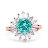 Art Deco Wedding Engagement Bridal Ring Baguette Round Simulated Cubic Zirconia 925 Sterling Silver