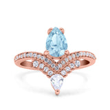 Art Deco Solitaire Accent Pear Wedding Engagement Bridal Ring Band Round Simulated Cubic Zirconia 925 Sterling Silver