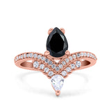 Art Deco Solitaire Accent Pear Wedding Engagement Bridal Ring Band Round Simulated Cubic Zirconia 925 Sterling Silver