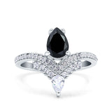 Art Deco Solitaire Accent Pear Wedding Engagement Bridal Ring Band Round Simulated Cubic Zirconia 925 Sterling Silver
