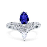 Art Deco Solitaire Accent Pear Wedding Engagement Bridal Ring Band Round Simulated Cubic Zirconia 925 Sterling Silver