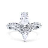 Art Deco Solitaire Accent Pear Wedding Engagement Bridal Ring Band Round Simulated Cubic Zirconia 925 Sterling Silver