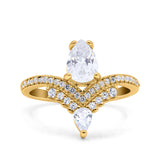 Art Deco Solitaire Accent Pear Wedding Engagement Bridal Ring Band Round Simulated Cubic Zirconia 925 Sterling Silver