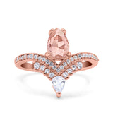 Art Deco Solitaire Accent Pear Wedding Engagement Bridal Ring Band Round Simulated Cubic Zirconia 925 Sterling Silver