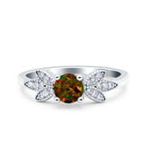 Art Deco Wedding Bridal Ring Leaf Dainty Round Simulated Cubic Zirconia 925 Sterling Silver