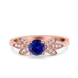 Art Deco Wedding Bridal Ring Leaf Dainty Round Simulated Cubic Zirconia 925 Sterling Silver