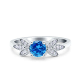 Art Deco Wedding Bridal Ring Leaf Dainty Round Simulated Cubic Zirconia 925 Sterling Silver