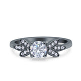 Art Deco Wedding Bridal Ring Leaf Dainty Round Simulated Cubic Zirconia 925 Sterling Silver