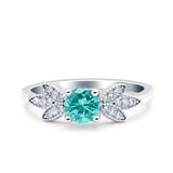 Art Deco Wedding Bridal Ring Leaf Dainty Round Simulated Cubic Zirconia 925 Sterling Silver