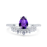 Art Deco Solitaire Accent Pear Wedding Engagement Bridal Ring Band Round Simulated Cubic Zirconia 925 Sterling Silver