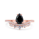 Art Deco Solitaire Accent Pear Wedding Engagement Bridal Ring Band Round Simulated Cubic Zirconia 925 Sterling Silver