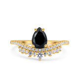 Art Deco Solitaire Accent Pear Wedding Engagement Bridal Ring Band Round Simulated Cubic Zirconia 925 Sterling Silver