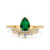 Art Deco Solitaire Accent Pear Wedding Engagement Bridal Ring Band Round Simulated Cubic Zirconia 925 Sterling Silver