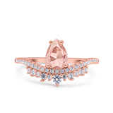 Art Deco Solitaire Accent Pear Wedding Engagement Bridal Ring Band Round Simulated Cubic Zirconia 925 Sterling Silver