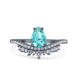 Art Deco Solitaire Accent Pear Wedding Engagement Bridal Ring Band Round Simulated Cubic Zirconia 925 Sterling Silver