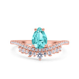 Art Deco Solitaire Accent Pear Wedding Engagement Bridal Ring Band Round Simulated Cubic Zirconia 925 Sterling Silver