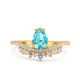 Art Deco Solitaire Accent Pear Wedding Engagement Bridal Ring Band Round Simulated Cubic Zirconia 925 Sterling Silver