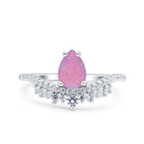 Art Deco Solitaire Accent Pear Wedding Engagement Bridal Ring Band Round Simulated Cubic Zirconia 925 Sterling Silver