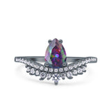 Art Deco Solitaire Accent Pear Wedding Engagement Bridal Ring Band Round Simulated Cubic Zirconia 925 Sterling Silver
