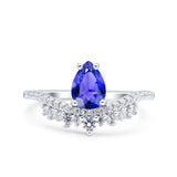 Art Deco Solitaire Accent Pear Wedding Engagement Bridal Ring Band Round Simulated Cubic Zirconia 925 Sterling Silver