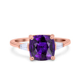 Cushion Cut Art Deco Wedding Bridal Ring Baguette Simulated Cubic Zirconia 925 Sterling Silver