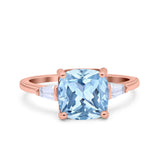 Cushion Cut Art Deco Wedding Bridal Ring Baguette Simulated Cubic Zirconia 925 Sterling Silver