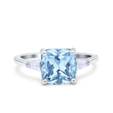 Cushion Cut Art Deco Wedding Bridal Ring Baguette Simulated Cubic Zirconia 925 Sterling Silver