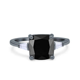 Cushion Cut Art Deco Wedding Bridal Ring Baguette Simulated Cubic Zirconia 925 Sterling Silver