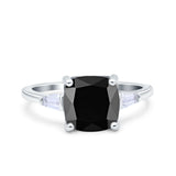 Cushion Cut Art Deco Wedding Bridal Ring Baguette Simulated Cubic Zirconia 925 Sterling Silver