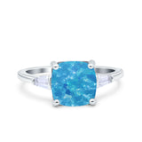 Cushion Cut Art Deco Wedding Bridal Ring Baguette Simulated Cubic Zirconia 925 Sterling Silver