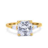 Cushion Cut Art Deco Wedding Bridal Ring Baguette Simulated Cubic Zirconia 925 Sterling Silver