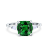 Cushion Cut Art Deco Wedding Bridal Ring Baguette Simulated Cubic Zirconia 925 Sterling Silver