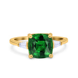 Cushion Cut Art Deco Wedding Bridal Ring Baguette Simulated Cubic Zirconia 925 Sterling Silver
