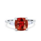 Cushion Cut Art Deco Wedding Bridal Ring Baguette Simulated Cubic Zirconia 925 Sterling Silver