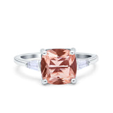 Cushion Cut Art Deco Wedding Bridal Ring Baguette Simulated Cubic Zirconia 925 Sterling Silver