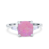 Cushion Cut Art Deco Wedding Bridal Ring Baguette Simulated Cubic Zirconia 925 Sterling Silver