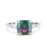 Cushion Cut Art Deco Wedding Bridal Ring Baguette Simulated Cubic Zirconia 925 Sterling Silver