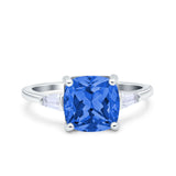 Cushion Cut Art Deco Wedding Bridal Ring Baguette Simulated Cubic Zirconia 925 Sterling Silver