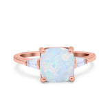 Cushion Cut Art Deco Wedding Bridal Ring Baguette Simulated Cubic Zirconia 925 Sterling Silver