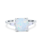 Cushion Cut Art Deco Wedding Bridal Ring Baguette Simulated Cubic Zirconia 925 Sterling Silver