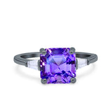 Asscher Cut Art Deco Wedding Engagement Ring Bridal Baguette Simulated Cubic Zirconia 925 Sterling Silver