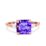 Asscher Cut Art Deco Wedding Engagement Ring Bridal Baguette Simulated Cubic Zirconia 925 Sterling Silver