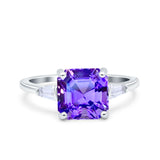 Asscher Cut Art Deco Wedding Engagement Ring Bridal Baguette Simulated Cubic Zirconia 925 Sterling Silver