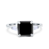 Asscher Cut Art Deco Wedding Engagement Ring Bridal Baguette Simulated Cubic Zirconia 925 Sterling Silver