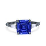 Asscher Cut Art Deco Wedding Engagement Ring Bridal Baguette Simulated Cubic Zirconia 925 Sterling Silver
