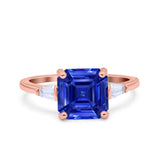 Asscher Cut Art Deco Wedding Engagement Ring Bridal Baguette Simulated Cubic Zirconia 925 Sterling Silver