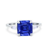 Asscher Cut Art Deco Wedding Engagement Ring Bridal Baguette Simulated Cubic Zirconia 925 Sterling Silver